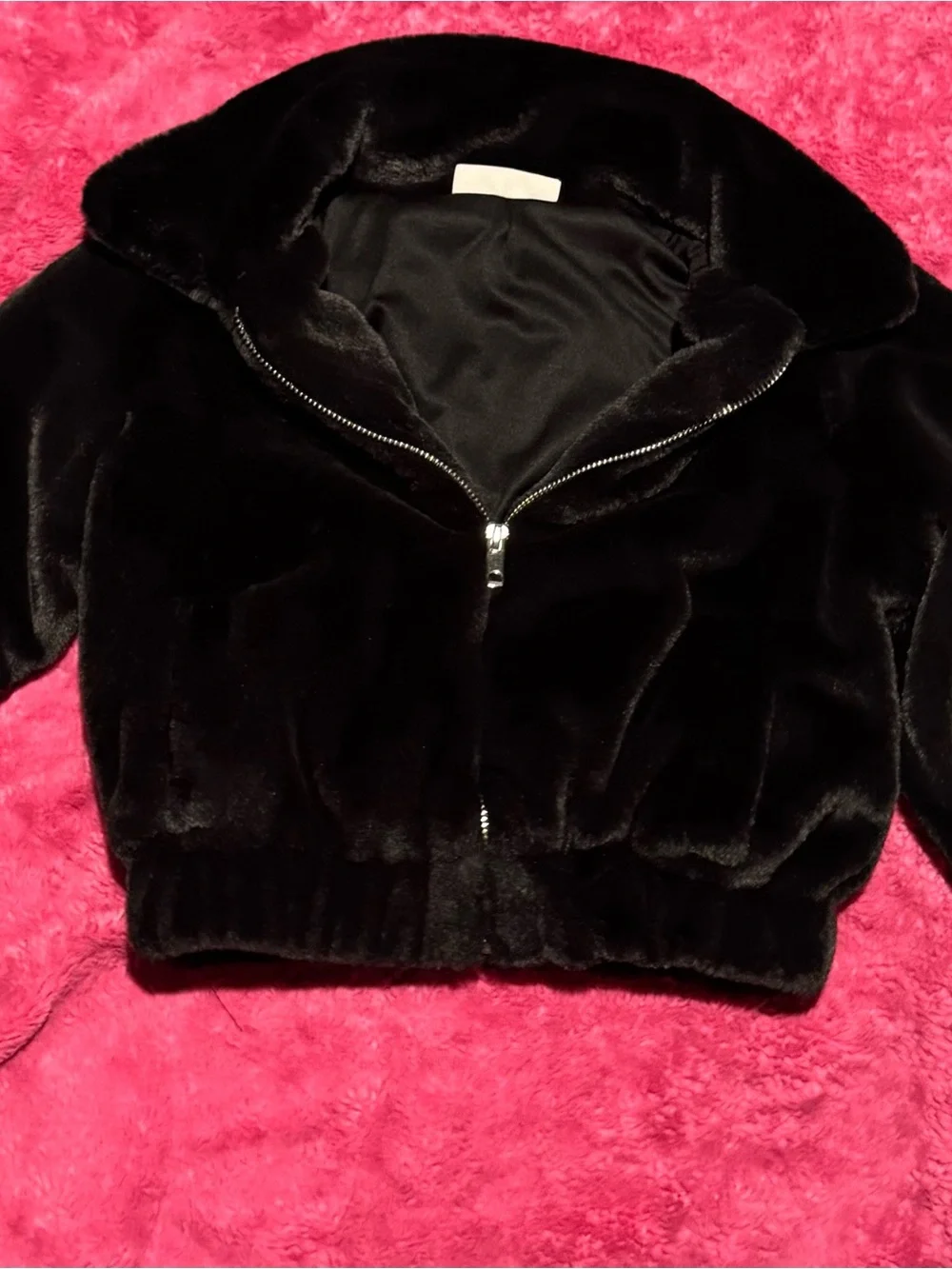 Kids Black Faux Fur Zip-Front Jacket